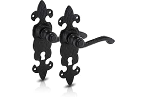 XFORT® One Pair Black Antique Fleur De LYS Lock Handle, Internal Door Handles Sets with Rustic Design, Door Handles, Door Handles Internal, Door Furniture Internal, Door Handle Set, Indoor Handles
