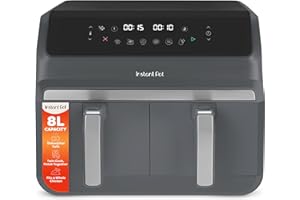 Instant Pot - Vortex Dual Air Fryer - Large 8L, Twin, Double 4L Basket, 8 in 1 - Food Dehydrate, Grill, Bake, Roast, Reheat, Non-Stick, Easy Clean, Dishwasher Safe, Electric - Truffle Grey