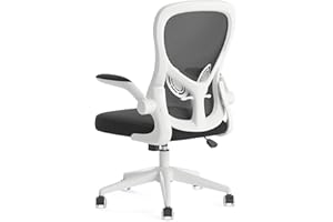 Hbada Ergonomiczne krzesło biurowe, krzesła biurowe z cichymi kółkami PU, oddychające krzesło komputerowe z regulowanym podparciem lędźwi, podłokietniki, funkcja nachylenia, białe