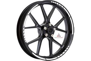 Autodomy Autocollants Stickers Kit Liseret de Jante Moto Ensemble Complet pour 2 Roues Jantes de 15" à 19" Pouces | Stickers Roue Moto | Autocollant Racing Design (Blanc)