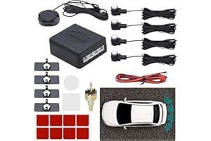 KAOLALI Sensor Coche Aparcamiento Universal 4 Sensores Kit sensores Aparcamiento Coche Sistema de Sensor de Estacionamiento, Kit de Alarma de Audio de Marcha Atrás(Blanco)
