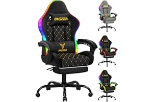 ‎BIGZZIA bigzzia Gaming Stuhl mit RGB Led - Ergonomischer Gaming Chair Mit LendenwirbelstüTze Und FußStüTze, Verstellbarer Und Drehbarer Gamer Sessel aus PU-Leder, 150 KG, Schwarz