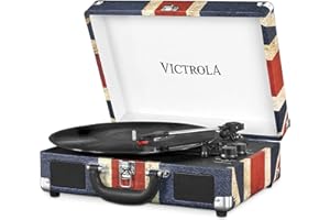 Victrola Journey Portable Record Player – Suitcase 5.0 Bluetooth turntable with 3-Speeds, Built-in Stereo Speakers, 3.5mm Aux-in Jack, UK Flag (VSC-550BT)