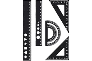 INNOHHUSTLE 5 Stück Lineal-Set aus Metall Geometrie Lineal Set Aluminiumlegierung Architekten-Skala Lineal Set Winkelmesser-Zeichnungsset Winkelmesser-Messwerkzeug für SchüLer Schulzeichner (Schwarz)