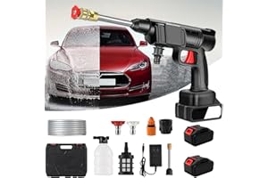 EONDEVO Lavadora a Presión Inalámbrica, Limpiador de Alta Presión Portátil de Mano inalámbrico con 2 16680VF Pilas y Caja de Almacenamiento, Distancia de Pulverización de Agua de 0-8 Metros, para Coches