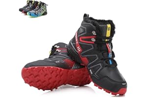 WYUKN MTB Radschuhe,Herren Motorradschuhe Oxford Stoff wasserdicht Fahrradschuhe Outdoor Wanderschuhe Winter,blackred-43EU
