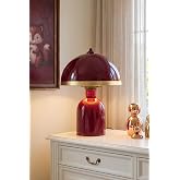 Marrien Luna Golden Abajur Bordo Metal G&ouml;vdeli - 25 cm - Salon Aydınlatma - Dekoratif Masa Lambası &ndash; Dekoratif Masa Lambası, 