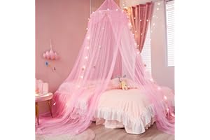 Beyeutao Princess Bed Canopy with Star Light Bed Curtain Star Bed Canopy Mosquito Net Playing Games House Pink Dome Bed Canopy Bedroom Decoration Girls Daughter Present for Baby Kids Boys Gift.(Pink)