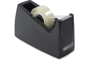 Rapesco RPDT30BK Dévidoir de Ruban Adhésif 300 avec un Noyau de 25 mm, Ruban Adésif Non Inclus, Noir