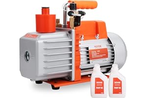 VEVOR Pompe à Vide rotative à palettes 198 L/Min, Pompe à Vide de climatisation à 2 étages, 370 W, 6,35 mm et 9,5 mm SAE mâle,12,7 mm Acme mâle entrée, pour réparation CVC, Entretien de réfrigération
