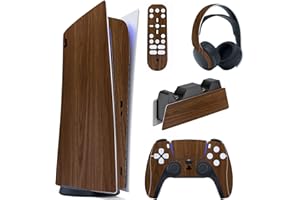 playvital Skin Decal Stickers Kompatibel mit ps5 Konsole Digital Edition, Aufkleber Schutzfolie Vinyl-Skin Stickers für ps5 Konsole,Controller,Ladestation,Headset,Medienfernbedienung-Holzmaserung