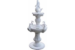 Antikes Wohndesign Delphinen Brunnen Zierbrunnen Wasserspiel Gartenbrunnen Delphin - Höhe: 170cm, Becken: 81cm, Gewicht: 173kg, Material: Betonwerkstein, Winterfest - Frostsicher
