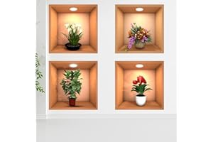 Wandaufkleber Vase Grüne Pflanzen Wandsticker: YOYIAG 4 Stück 3D Vase Wandaufkleber Abnehmbare, Vasen Wandtattoo 3D Effekt für Wohnzimmer für Schlafzimmer, Wohnzimmer, Küche, Wanddeko (30 × 30CM)