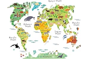 NACNIC Decorative Vinyl Adhesive World Map Wall Sticker Children's Rooms, Play Areas. Vinyl Original and Fun for Children
