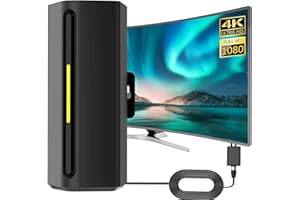 GBOKYN Antena de TV Interior, 550 KM Antena TDT Potente Interior con amplificador de señal mejorado, 360 ° Recepción y Largo Alcance con 5 M de Cable Coaxial para 1080P 4K Canales TV gratis