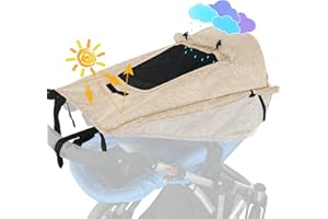 WD&CD Parasoles para Silla de Paseo, Impermeable Funda para Cochecito de Bebé, Toldo Oscuro Universal para Bebés Cochecitos- Parasol Ajustable con Protección UV 50+, Caqui