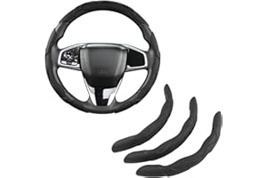 ‎GIANT PANDA GIANT PANDA Leder Lenkradbezug,Auto Zubehör Innenraum,3 teilig Lenkrad Abdeckung Universal für 99% Auto,SUV,Lastwagen(Schwarz)