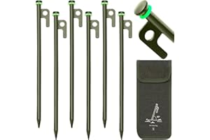 CALLYSONIC 6 piquetas para tienda de campaña, piquetas de tierra estables, 20 cm, piquetas para tienda de campaña a prueba de tormentas, camping con bolsa de almacenamiento, clavos con anillo que brilla en la