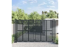 Emmtore Gartentor, Gartentür Gartenpforte mit Maschendraht, Abschließbare Zauntür mit 1 Set Schloss Griff, Hoftor Hoftür, Anthrazit Stahl,300 x 225 cm