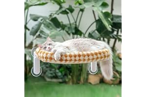 GUUSII HOME Hamac Chat Fenetre Panier Perchoir Transat Suspendu Pliable Support Etagere Cododo Lit pour Coussin Petite et Grande Chats Tapis Réversible Lavable en Machine 54 * 30cm (Brun, M)