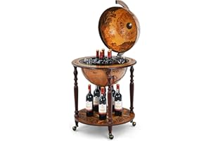 ‎COSTWAY COSTWAY Globusbar Barschrank, Barwagen mit Rollen & Deckel, Hausbar Servicewagen Weltkugel, Globus Weinregal Weinschrank für Flaschen, Tischbar Minibar für Küche Wohnzimmer Esszimmer