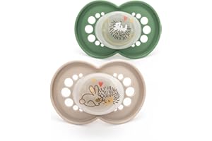 MAM Latex Original Night Soothers | 6-18 Months | Glow in The Dark Dummies | Comes in Dummy Steriliser Case | Baby Accessories | Green/Cream (Various Designs)