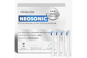 NEOPULSE® - Lot de 4 Recharges Têtes de Brosse Ultra-souples Blanches en Nylon pour Brosse à Dents Électrique Sonique NEOSONIC® - Compatible NEOKIDS - 3D : Brins courts et longs - Indicateur d'Usure