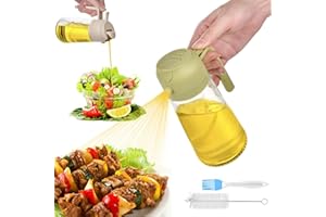 HUAERSICO 2 in 1 Olivenöl Spray mit hohem Fassungsvermögen - 600 ml,Ölflasche ausgießer und Sprüher,Öl sprühflasche Glas für Heißluftfritteuse,Zusätzlich Ölbürste und Reinigungsbürste