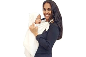 Cuddledry Hands Free Baby Bath Towel | Luxuriously Soft Bamboo & Cotton Hooded Baby Towel | Apron Towel for Safe Babies Bathtime | Perfect Newborn Gift | White