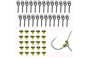 PHOENIXDN 25Pcs Vis à Appâts, 25Pcs Crochets Arrêts, Vis avec Boucle Ronde, Crochet à Vis pour la Fixation du Matériel de Pêche, Hameçon pour Outil de Pêche à la Carpe