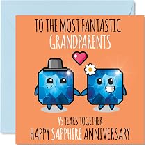 WHITE COTTON CARDS Glückwunschkarte 'Happy Anniversary' – Handgefertigt, Mit Strass & Glitzer, 45 Jahre Saphir, 16x16 Cm