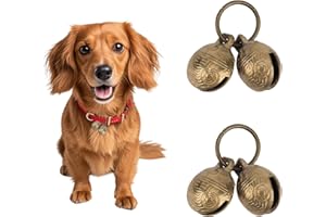 Penitue Extra Loud Brass Dog Bells Collar Brass Pet Bells Vintage Copper Collar Charms Pendant Pet Pendant Accessories for Small Dogs and Cats Pack of 2