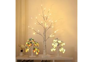 KQLHLHDYZ Biała gałązka choinka z lampkami z 24 diodami LED o ciepłej bieli zasilana przez USB/bateryjnie z dwoma zestawami zaślepek świetlnych na ślub, Wielkanoc, Halloween, Boże Narodzenie dekoracja