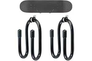 KKSTY 2 Pack Skateboard Wall Mount, Adjustable Skateboard Wall Hanger Rack Storage Display with Screws, Black Hook Holder for Skateboard,Guitar,Headset,Gamepad,Coats,Bags