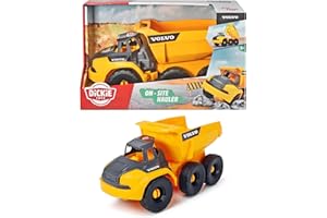 Dickie Toys 203724001 VOLVO Wywrotka zabawkowa 26 cm, Oficjalny licencjonowany pojazd budowlany, ruchoma powierzchnia załadunkowa, otwarta kabina, do zabawy w piaskownicy dla dzieci od 3 lat