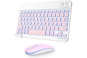 Nsyee Set tastiera e Mouse Wireless, Tastiera Bluetooth Universale Retroilluminata Portatile Ultrasottile Ricaricabile, per iPad/Tablet/PC/iOS/Android/Windows/Samsung/Lenovo, Layout Italiano, Rosa