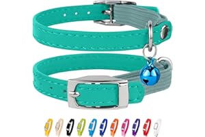 CollarDirect Leder Katzenhalsband, Sicherheitshalsband für Katzen mit elastischem Gurt, Kätzchen Band mit Glocke, Schwarz Blau Rot Orange Grün Rosa