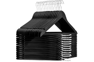 GUSKASA Grucce Appnediabiti, Grucce Legno, Nero, Set di 30, Stampelle Armadio, per Cappotti in Legno Massiccio con Scanalatura, Antiscivolo per Giacche, Camicie, Pantaloni, Gancio Girevole a a 360°