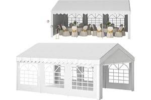 Outsunny Carpa para Fiesta Cochera Gazebo 6x4m Pergola Cenador Pabellón 4 Paneles Laterales Ventanas Anti-UV para Eventos Bodas Acero PE Blanco