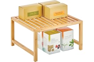 mDesign Organizer cucina da appoggio – Ripiano portaoggetti impilabile in bambù con gambe in metallo – Scaffale universale cucina, per piani lavoro, pensili e dispense – naturale