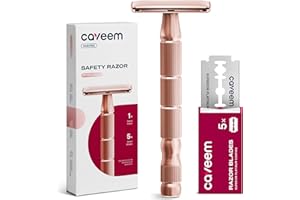 CAVEEM Rasoio di Sicurezza a Doppio Taglio, Rasoi a Lama Singola con 5 Lamette di Sicurezza in Acciaio Inossidabile per Uomo e Donna, Rasoio in Metallo Riutilizzabile - Oro Rosa