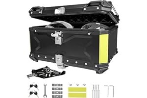 WUDLEP 65L Motorcycle Top Case, Aluminum Luggage Box with Lock & 4 Keys, Universal Black Tail Trunk with Baseplate Waterproof, Tail Box with Security Lock for Most Frames