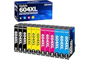 Ondula 12-Pack 604XL Ink Cartridges Compatible for Epson 604 Ink Cartridges Multipack for Epson XP-2200 XP-2205 XP-3200 XP-3205 XP-4200 XP-4205 WF-2910DWF WF-2930DWF WF-2935DWF WF-2950DWF Printer
