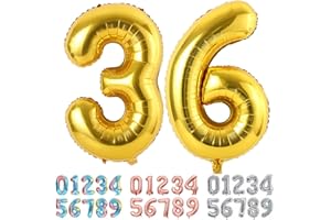 Ponmoo Foil Globo Número 36 63 Dorado, Gigante Numeros 0 1 2 3 4 5 6 7 8 9 10-19 20-29 30-39 40 50 60 70 80 90 100, Grande Globos para La Boda Aniversario, Globo de Cumpleaños Fiesta Decoración