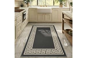 PHP Carpet Runners for Hallways Non-Slip Long & Wide Heavy-Duty Plain Super Absorbent Area Rugs, Stair Carpet and Kitchen Anti-slip Floor Mats - Greeky Rug (Dark Grey & Cream, 66 x 220 cm - XL Runner)