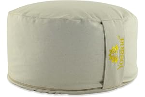 ‎YOSANA Yosana Yogakissen Meditationskissen, rund, mit Bio-Dinkelfüllung aus Deutschland - Yoga Kissen mit 17cm Sitzhöhe & 35cm Durchmesser, Sitzkissen Boden mit waschbarem Biobaumwolle Bezug und Tragegriff