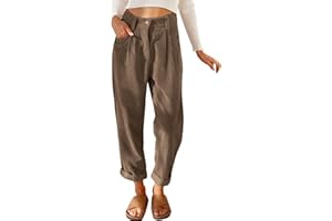 TINCINI Cordhose Damen Casual High Waist Tapered Hose Baumwoll Gerades Bein Hosen Einfarbig Freizeithosen mit Taschen