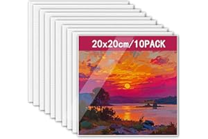 ATLIBERSWO Juego de 10 lienzos para pintar, mini lienzo de 20 x 20 cm, lienzo para pinturas acrílicas, cartón de 3 mm de grosor para artistas, aficionados, principiantes, niños para acrílico, acuarela, pintura