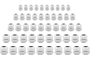 HUAZIZ 50 Pezzi Bianca Connettori Pressacavi, IP68 Impermeabili Pressacavo, Connettore Cavo, PG7/PG9/PG11/PG13,5/PG16, Regolabile Pressacavi per Casa, Giardino, Illuminazione Esterni, Fissaggio Cavo