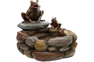 BIRENDY Fontanna pokojowa z diodami LED, wysokość 33 cm, fontanna do użytku wewnątrz i na zewnątrz, różne wzory, żaba, elfy, dzieci, dzbanki (fontanna 15 żab)